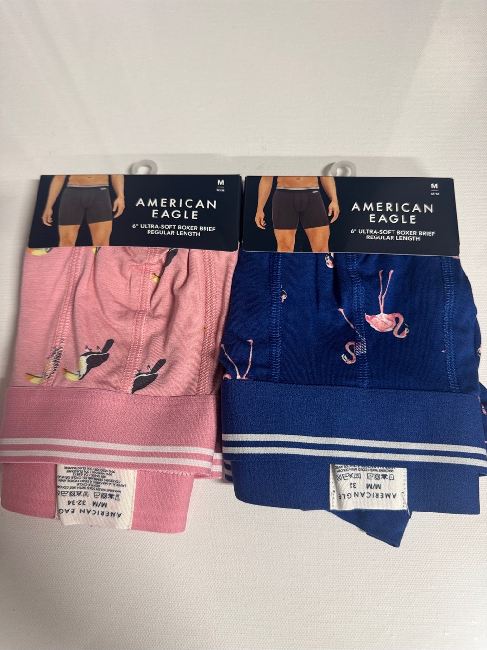 American Eagle Boxer Briefs Mens Medium Ultra Soft Lot Of 2 Pink Flamingo Toucan
